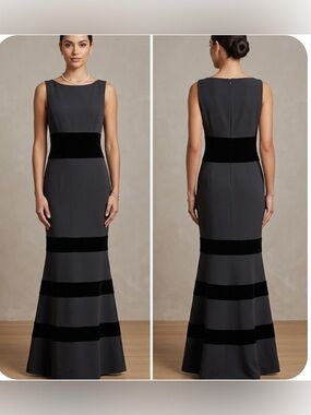 Vince Camuto Black Velvet & Scuba Crepe Mermaid Evening Gown Size 8